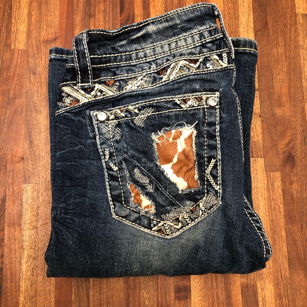 Miss Me Cow print boot cut jeans size 29